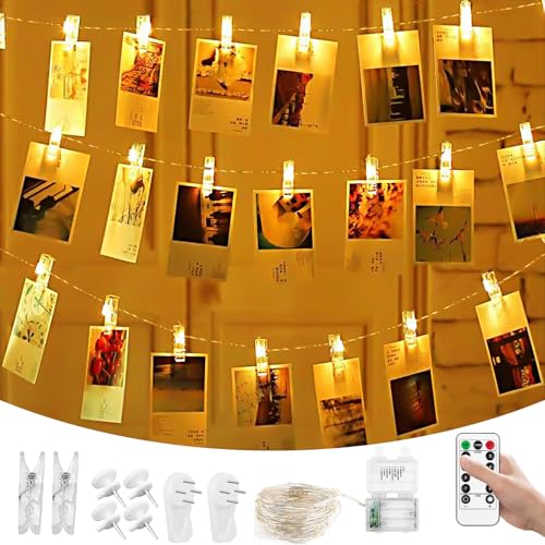 Hengxinchen 10M 100 Led Lichterkette mit Klammern für Fotos, Lichterkette Fotoclips mit Fernbedienung und Timer, Lichterkette Batterie für Wohnzimmer, Weihnachten, Hochzeiten, Party Bilder Aufhängen von Hengxinchen