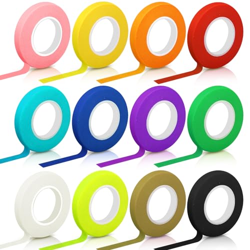 Hengxinchen 12 Rollen Kreppband Malerband 10MM*20M Farbiges Klebeband Farbe Deko Klebeband DIY Masking Tape Verarbeitung Buntes Klebeband Für Handwerk Kunstunterricht Maler Kinder Wandmalereien von Hengxinchen