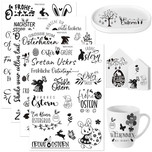 4 PCS Rub On Sticker Ostern Transferaufkleber Kerzentattoos Ostern Wasserschiebefolie Kerzen Tattoo Frühling Kerzenfolie Frohe Ostern Kerzensticker Rub Ons Sprüche Osterhasen Ostereier Kerzenaufkleber von Henjunu