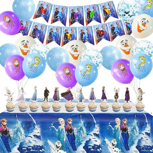 Henkodo Geburtstag Luftballons Mädchen,Eiskönigin Geburtstagsparty Deko 41 PCS Eiskönigin geburtstagsdeko Mit Banner Cartoon-Mustern Latexballon Cake Topper für Junge Kindergeburtstag Party Deko von Henkodo