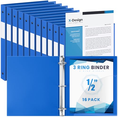 Henoyso 16 Stück 1,27 cm blaue 3-Ring-Kunststoffordner mit transparenter Vordertasche, flexible 3-Ringbücher für bis zu 21,6 cm und 27,9 cm Papier, lose Blätter, Hardcover-Ordner für Schule, Büro, von Henoyso