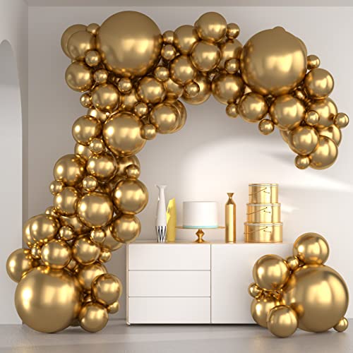 Metallic Gold Balloons – Verdickte 86 Stück Chrom Gold Luftballons verschiedene Größen 5/10/12/18 Zoll Gold Ballon Girlande Bogen Kit von Heotim