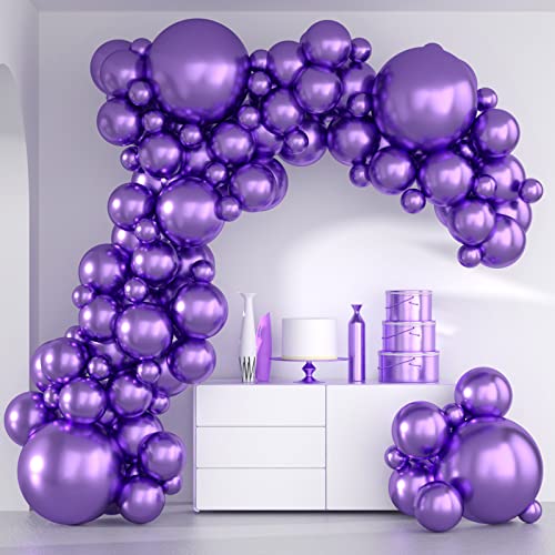 Metallic Purple Balloons - Verdickte 86 Stück Chrom Lila Luftballons verschiedene Größen 5/10/12/18 Zoll lila Ballon Girlande Bogen Kit von Heotim