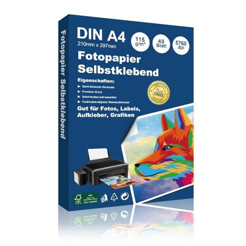 Hepta Print A4 Inkjet Fotopapier Glänzend Selbstklebend 40 Blatt Sticker Papier für Fotos,Etiketten, Aufkleber Wasserfest für Tintenstrahldrucker InkJet Fotoqualität Druck von Hepta Print