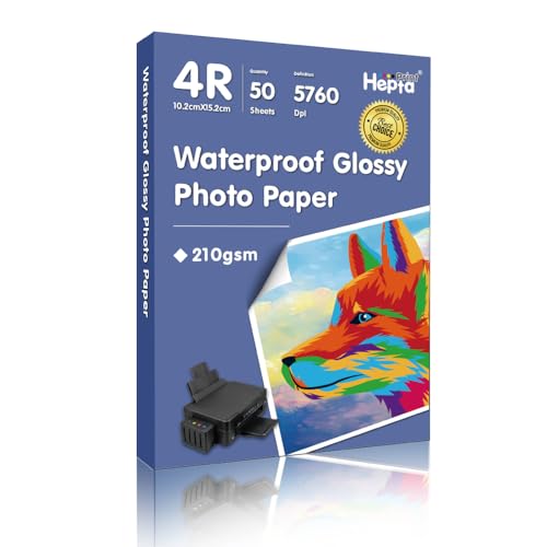 Hepta Print Glänzendes Inkjet Fotopapier 10x15 cm 210g/m², mit Premium Hochglanz Advanced Kunstharz beschichtet 4R Glänzend Fotokarten für Canon Epson HP Tintenstrahldrucker fotopapier R4 (50 Blatt) von Hepta Print