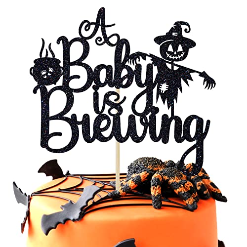 A Baby is Brewing Kuchendekoration, Halloween-Willkommens-Baby-Kuchendekoration, Babyparty/Geschlechtsoffenbarung, Party-Dekorationen, schwarzer Glitzer von Hequoyer