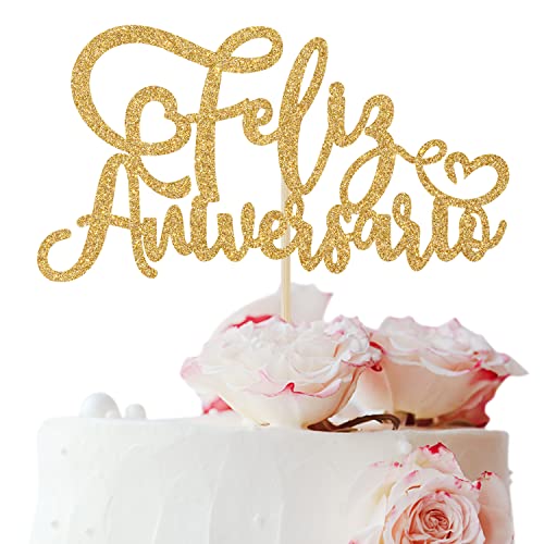 Feliz Aniversario Kuchendekoration, Gold, glitzernd, Happily Ever After/We Still Do Kuchendekoration, Happy Anniversary Party Dekorationen von Hequoyer