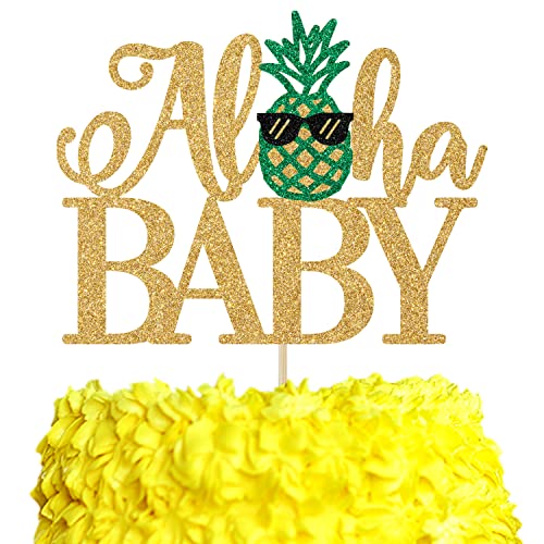 Glitzer-Aloha-Baby-Kuchendekoration, hawaiianisches Luau-Thema, Babyparty/Gendewr offenbarende Party-Dekorationen, Zubehör für Jungen und Mädchen von Hequoyer