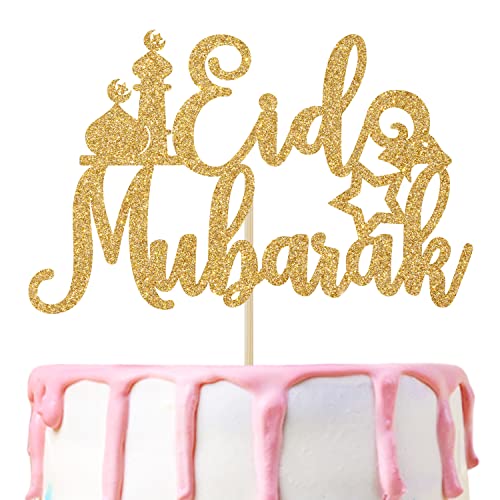 Gold Glitter Eid Mubarak Cake Topper, Happy Eid/Ramadan Mubarak Kuchen Dekor, Hajj Mubarak Festival Feier Party Dekorationen Supplies von Hequoyer