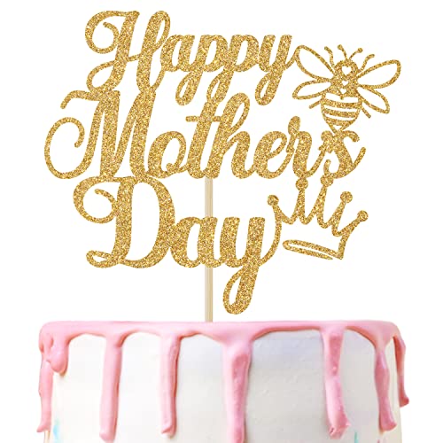 Gold Glitter Happy Mother's Day Kuchendekoration, Best Mum Ever/Feliz dia de Madre Kuchendekorationen für Feiern Happy Mother's Day Party Decor Supplies von Hequoyer