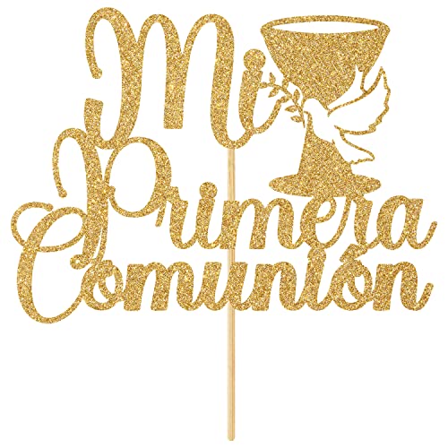 Mi Primera Comunion Cake Topper, Spanische Erstkommunion Kuchen Dekor, Baby Taufe Baby Shower Party Dekorationen Supplies, Gold Glitter von Hequoyer