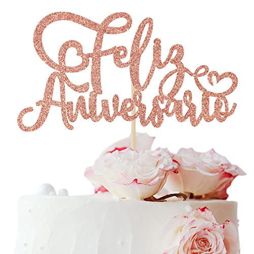 Roségoldener Glitzer Feliz Aniversario Kuchendekoration, Happily Ever After/We Still Do Kuchendekoration, Happy Anniversary Party Dekorationen Supplies von Hequoyer