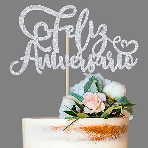 Silber Glitzer Feliz Aniversario Kuchendekoration, Happily Ever After/We Still Do Kuchendekoration, Happy Anniversary Party Dekorationen Supplies von Hequoyer