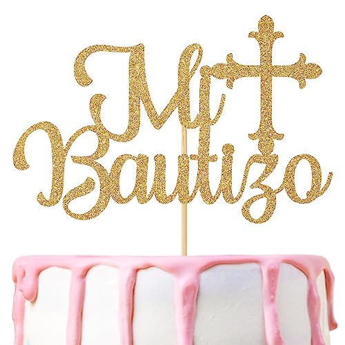 Spanish Mi Bautizo Tortenaufsatz, Baby's 1st Birthday/Gender Reve/Baby Tauf/Baby Shower Party Dekoration Supplies, Gold Glitter von Hequoyer