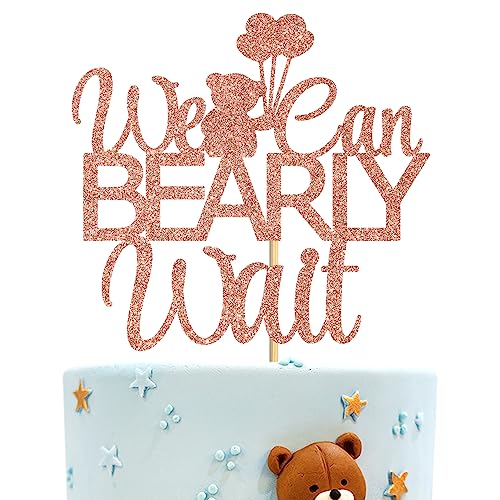 We Can Bearly Wait Cake Topper, Welcome Baby Bear Thema Baby Shower/Gender Reve/Baby Geburtstag Party Dekoration Supplies, Rose Gold Glitter von Hequoyer