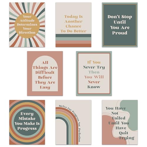 HerZii Prints Growth Mindset Poster – Set mit 7 motivierenden Postern für Klassenzimmer, positive Affirmationen, Zitate, Wandkunst, Klassenzimmer-Dekarationsposter, 20,3 x 25,4 cm, ungerahmt von HerZii Prints