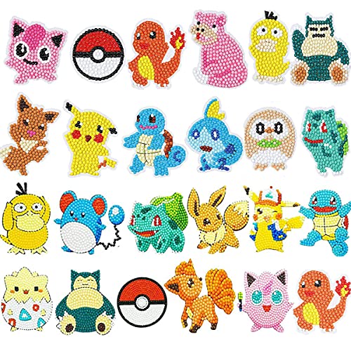 Herber 24 PCS 5D DIY Diamantmalerei Aufkleber Kit für Kinder Pokemon Diamantmalerei Mosaik Aufkleber Art Kits nach Zahlen für Kinder Anfänger von Herber