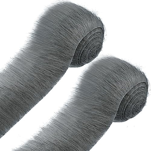 2PCS Kunstfell Band Kunstpelz Fellstoff, Plüsch Pelzstoff Dekoband Weihnachtsmüntze Band Plüsch Trim Stoffrolle Kunstfell-Borte zum Selbernähen für Kostüme, Basteln, Kapuzen, Mäntel,Grau von Herbests