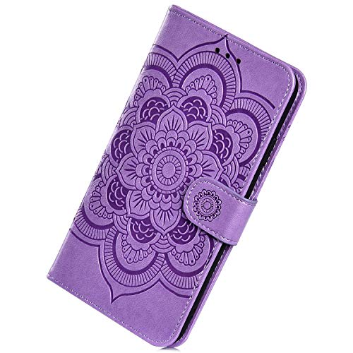 Herbests Kompatibel mit Samsung Galaxy J6 2018 Handyhülle mit Mandala Blumen Muster Motiv Hülle Leder Schutzhülle Flipcase Brieftasche Wallet Tasche Magnetverschluss Stoßfest Cover Case,Lila von Herbests