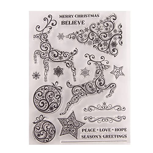 Herbests Weihnachten Stempel, Weihnachten Silikon Klar Stempel mit Schneeflocke Weihnachtsmann Hirsch Weihnachtsbaum Frohe Transparente Silikon-Stempel für DIY Karte Journal Scrapbooking Fotoalbum von Herbests