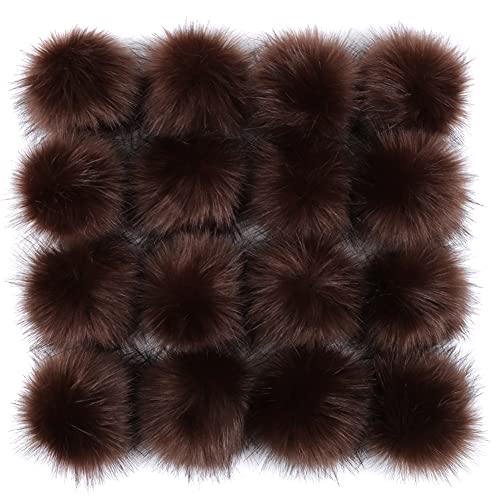 Kunstpelz Pompon Fellbommel,16 Stück Faux Fuchspelz Kunstfell Pompon mit elastischer Schlaufe Flaumige Pompom DIY 10cm für Mützen Tasche Schals Schlüsselanhänger Dekoration Zubehör,Braun #2 von Herbests