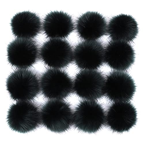 Kunstpelz Pompon Fellbommel,16 Stück Faux Fuchspelz Kunstfell Pompon mit elastischer Schlaufe Flaumige Pompom DIY 10cm für Mützen Tasche Schals Schlüsselanhänger Dekoration Zubehör,Dunkelgrün von Herbests