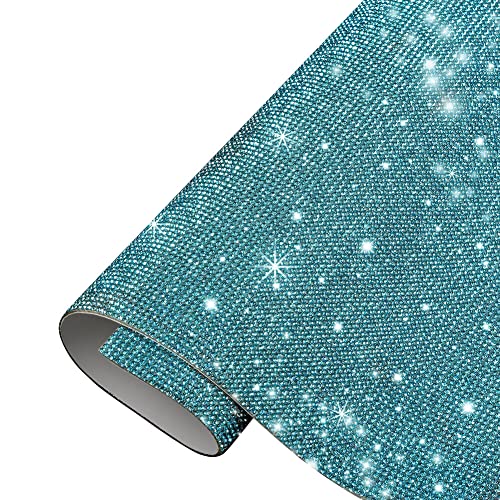 Selbstklebende Kristall Strass Aufkleber,24 * 20CM Kristall Strass Diamant Rollenband DIY Diamant Band Glitzer-Strass-Streifen Bling Band für Handwerk, DIY Party Hochzeit Dekoration,Blau von Herbests