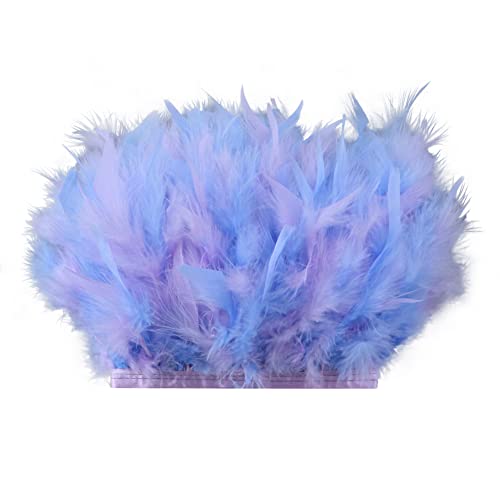 Türkei Federn Fringe Trim,2M Natürlichen Flauschigen Feder Fransen mit Satinband Federborte Band Federbesatz Federfranse Nähen Kostüm Deko basteln DIY Cape Schal Rock,Rosa + Blau von Herbests