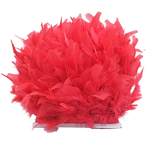 Türkei Federn Fringe Trim,5M Natürlichen Flauschigen Feder Fransen mit Satinband zum Nähen DIY Deko Federn basteln DIY Cape Schal Rock Halloween Kleid Weihnachten Kostüme Dekoration,Rot von Herbests