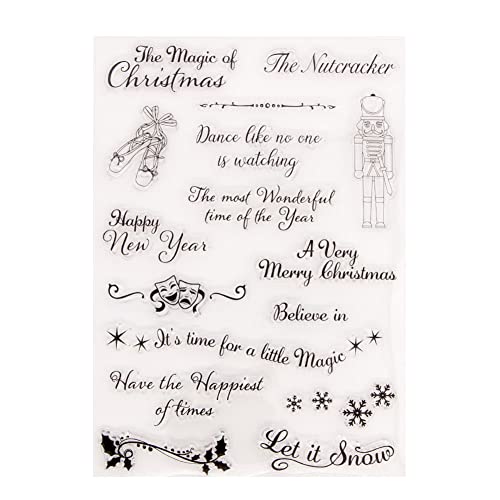 Weihnachten Stempel, Weihnachten Silikon Klar Stempel mit Schneeflocke Weihnachtsmann Hirsch Weihnachtsbaum Frohe Silikonstempel Vintage Clear Stempel für DIY, Scrapbooking, Kartenherstellung von Herbests