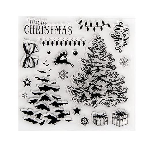 Weihnachten Stempel, Weihnachten Silikon Klar Stempel mit Schneeflocke Weihnachtsmann Hirsch Weihnachtsbaum Frohe Silikonstempel Vintage Clear Stempel für DIY, Scrapbooking, Kartenherstellung von Herbests