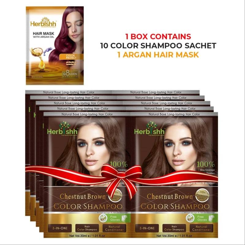 Reisegröße Langlebige Haarfarbe Shampoo Haarfärbemittel Für Graues Haar Farben in Minuten - Chestnut Brown von Herbishh