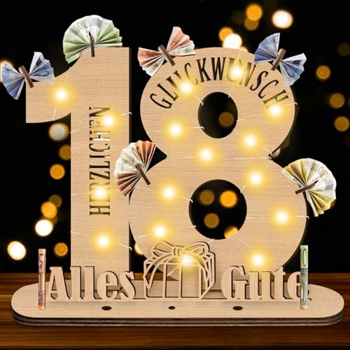 Herbst 18. Geburtstag Geldgeschenk Mädchen Junge, 18. Geburtstag Mädchen Originelle Geschenk Holz-Schild mit LED Gästebuch, Geldgeschenke für Jubiläum, Personalisierbares Geschenk von Herbst