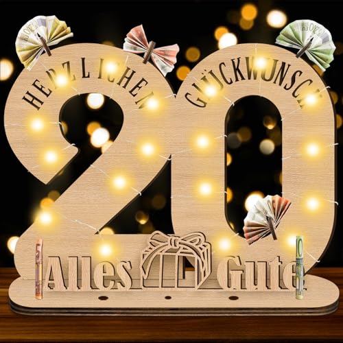 Herbst 20 Geburtstag Geschenk Mädchen Junge, 20. Geburtstag Geschenk Mädchen Originelle Holz-Schild mit LED Gästebuch, Geldgeschenke für Jubiläum Personalisierbares von Herbst