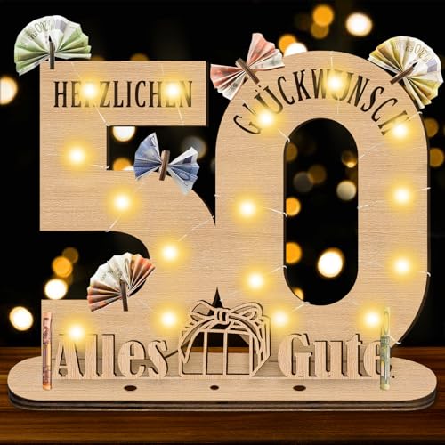 Herbst 50 Geburtstag Frauen Männer, 50 Geburtstag Deko Originelle Geschenk Holz-Schild mit LED Gästebuch, Mann Frau Deko Geldgeschenke für Jubiläum, Personalisierbares Geschenk von Herbst