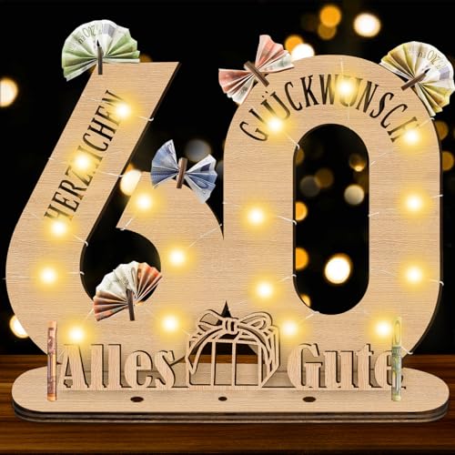 Herbst 60 Geburtstag Frau Geschenk, 60 Geburtstag Deko Geschenke Originelle Geschenk Holz-Schild mit LED Gästebuch, Mann Deko Geldgeschenke für Jubiläum, Personalisierbares Geschenk von Herbst