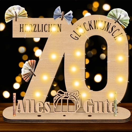 Herbst Deko 70 Geburtstag Fraun Männer, 70 Geburtstag Mann Geschenke Originelle Geschenk Holz-Schild mit LED Gästebuch, Geldgeschenke für Jubiläum, Personalisierbares Geschenk von Herbst