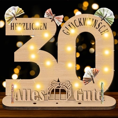 Herbst Geschenke 30 Geburtstag Frauen Männer, Geldgeschenke 30 Geburtstag Männer Originelle Geschenk Holz-Schild mit LED Gästebuch Jubiläum, Personalisierbares Geschenk von Herbst