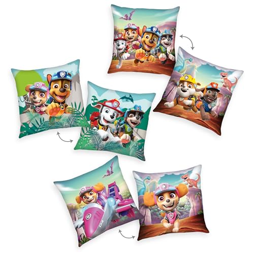 Herding Kissen, Paw Patrol Dino Rescue, 40 x 40 cm, 3er Set, Weiches Deko- und Kuschelkissen für Kinder, 100% Polyester von Herding