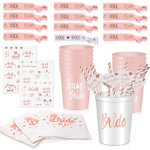 Herefun 12 Braut und Team Braut Tassen, Bride Tribe Cups, JGA Becher Armbänder und Bride To be Tattoo, Bachelorette Party Cups, Team Bride Strohhalme für Frauen Hochzeit Dekoration von Herefun