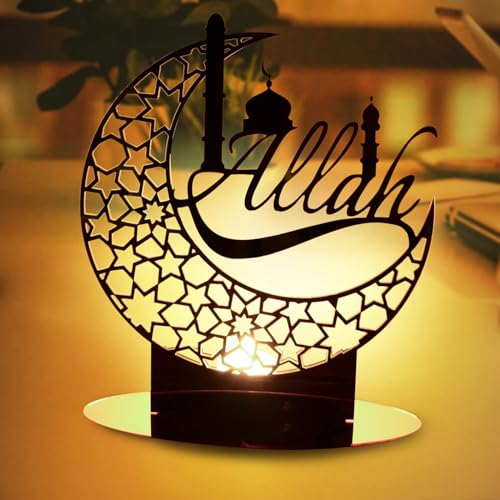 Herefun Ramadan Eid Mubarak Dekoration, Eid Muslim Islam Halbmond Dekor, Ramadan Tischdekoration Ornament, Eid Mubarak Hauptdekor DIY Geschenk, Eid Mubarak LED Geschenk Ramadan (Stil 3) von Herefun