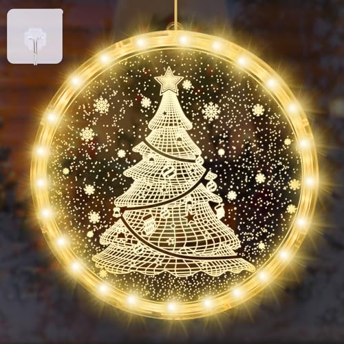 Herefun Weihnachten Dekorative, 22cm Weihnachtsbeleuchtung innen Fenster Hängende Weihnachtsdeko Lichterketten für Outdoor Indoor Terrasse Schlafzimmer Hintergrund (22cm Weihnachtsbaum) von Herefun