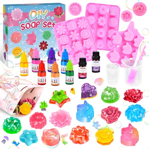 Herenear Seifen Selber Machen Set, Seife Herstellen Kinder Erwachsene, Enthält 500 g Seifenbasis und 6 Formen, Kreative DIY-Seife, Bastelset Erwachsene Kinder, Weihnachtsgeschenke für Kinder 5 6 7+ von Herenear