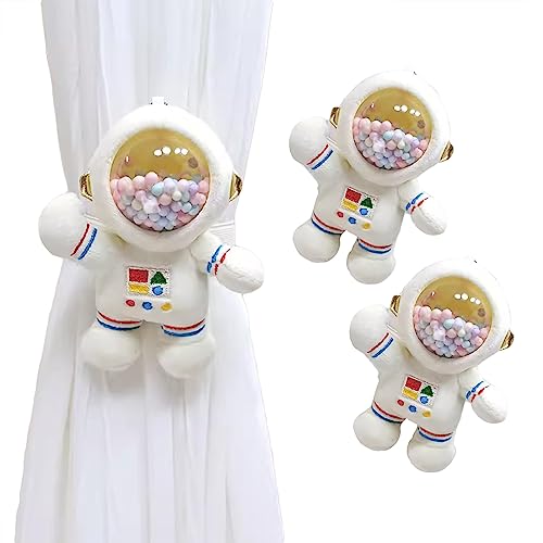 2 Stück Gardinenclips Raffhalter Seil, Cartoon Astronaut Vorhanghalter, Astronaut Vorhang Raffhalter, Vorhang Schnalle Haken für Kinder Kinderzimmer (Weiß) von Herfair