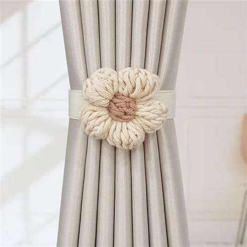 Herfair 2 Stück Vorhang Raffhalter, Gänseblümchen Gardinenband mit Elastikband, Boho Vorhanghalter Gardinenclips Gardinen Seil für Haus Kinderzimmer Dekoration (Beige) von Herfair