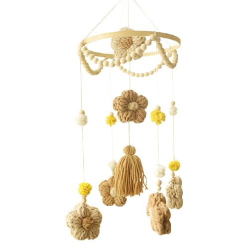 Blume Mobile Baby, 3D Blumen Mobile Baby Holz mit Filzbällen,Baby Windspiele Mädchen Bettglocke Anhänger für Babybett Jungen und Mädchen (Khaki + Kaffee) von Herfair