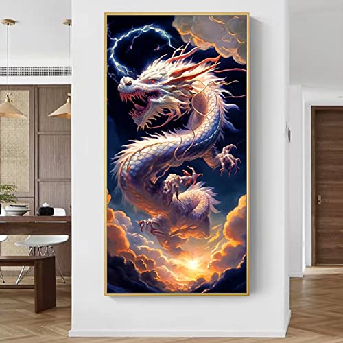 Diamond Painting Bilder Drachen, 5D DIY Diamond Painting Kit Erwachsene Kristall Full Drill Groß Bilder, Diamonds Malerei für Home Wand Dekor (60x110cm) von Herfair