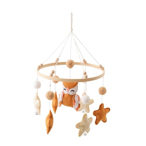 Eule Mobile Baby Windspiele,3D Eule Mobile Baby Holz mit Stern Filzbällen,Mobile Baby Mädchen Bettglocke Anhänger für Babybett Jungen und Mädchen (Braun) von Herfair