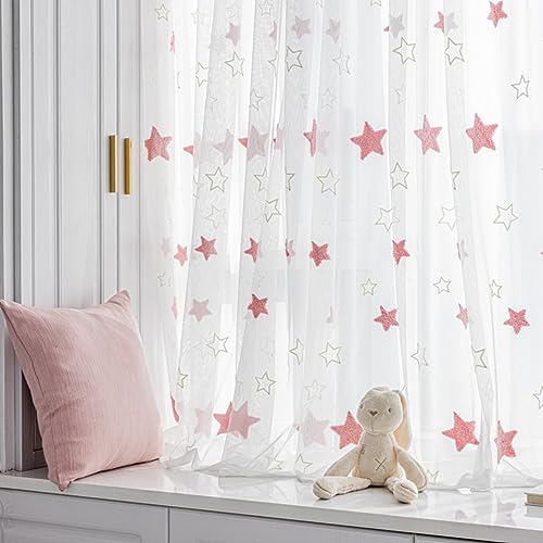 Gardine aus Voile Vorhang Stern Vorhänge,Weiche Chiffon Voile Gardinen,für Wohnzimmer Schlafzimmer Kinderzimmer 1er-Set Voile Stern Durchsichtig Vorhänge (A,100x270cm) von Herfair