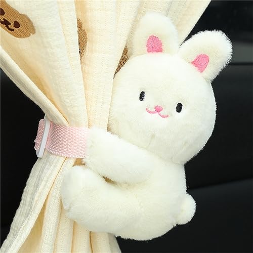 Herfair 2 PCS Kinderzimmer Vorhänge Raffhalter mit Süße Plüschtier Panda Hase, Gardinenhalter Seil Clips Vorhanghalter Gardinen Holdbacks Vorhang-Krawatten für Babyzimmer Decor (Hase) von Herfair